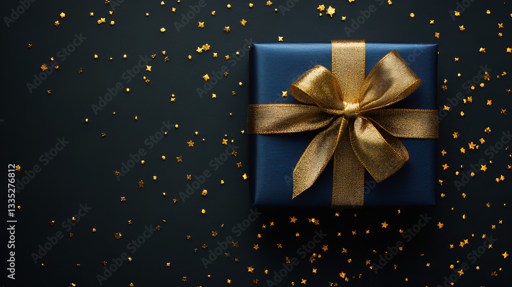 Dark blue gift box with gold satin ribbon Dark blue gift box with gold satin ribbon