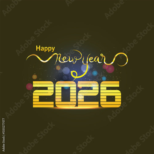 Happy new year 2026 design with colorful truncated number illustrations.