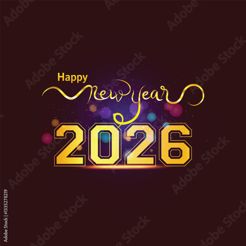 Happy new year 2026 design with colorful truncated number illustrations. photo