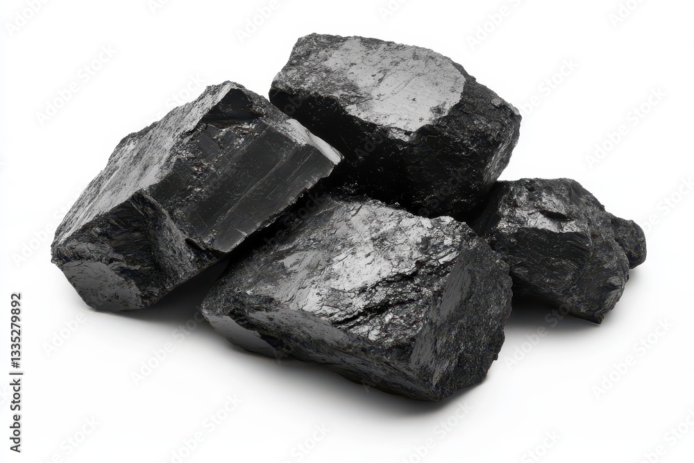 Isolated pieces of black coal on a white backdrop Isolated pieces of black coal on a white backdrop