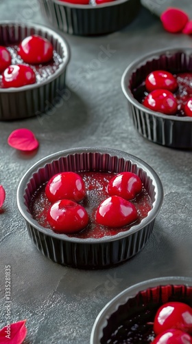 Delicious Cherry Desserts on a Dark Surface With Berries During a Festive Cel...