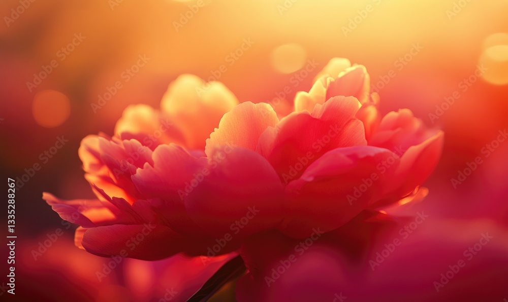 Obraz premium A close up of a red flower with a yellow background