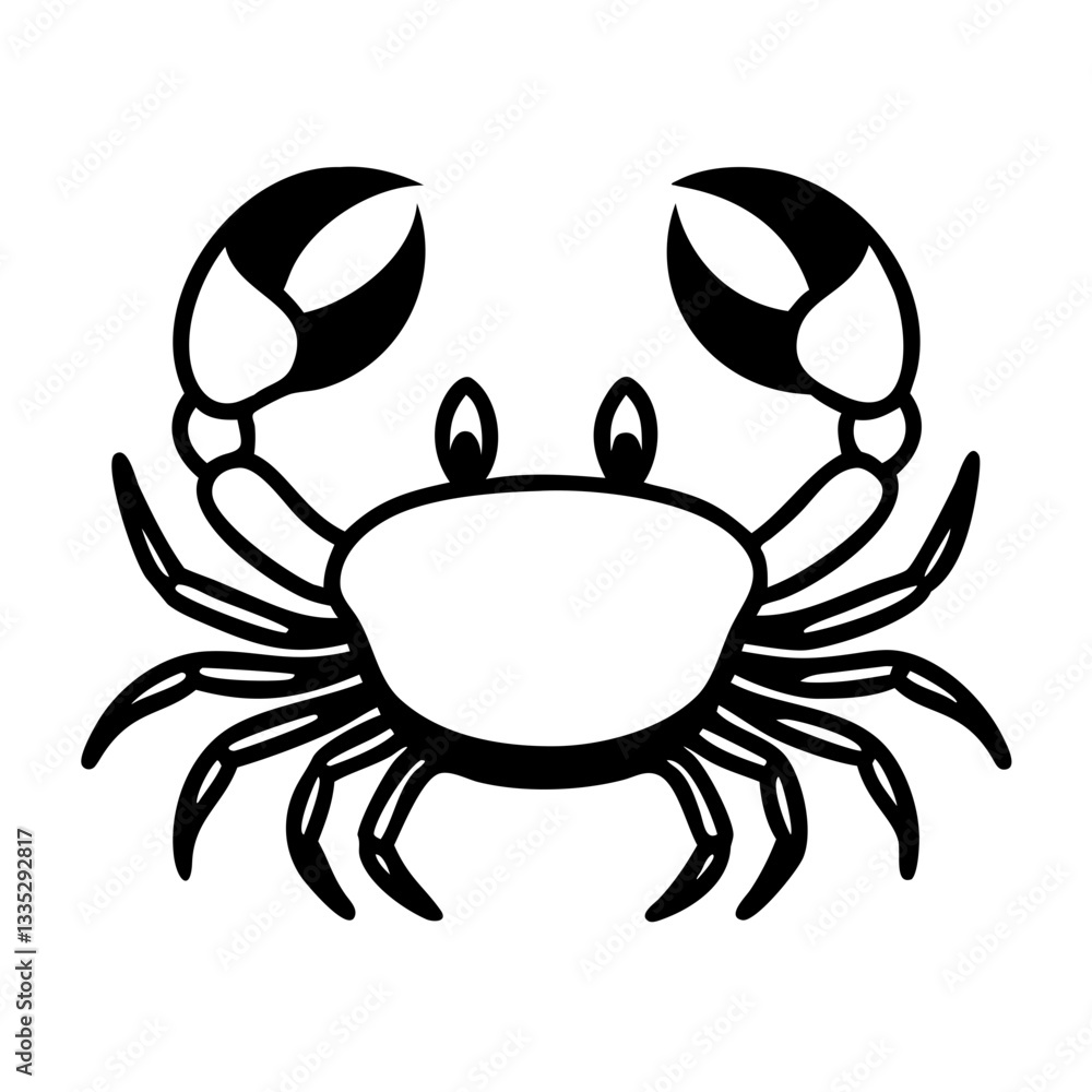 Crab icon in black and white with detailed claws and legs Crab icon in black and white with detailed claws and legs