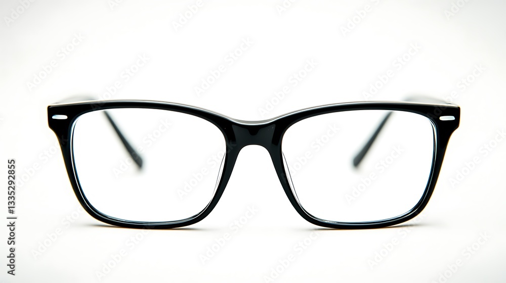 A pair of black-framed eyeglasses displayed against a plain background. A pair of black-framed eyeglasses displayed against a plain background.