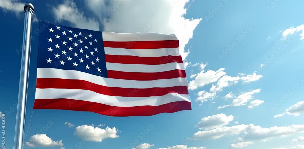 United States flag waving in the wind with cloudy sky background United States flag waving in the wind with cloudy sky background