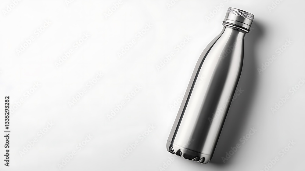Fototapeta premium A sleek stainless steel water bottle resting on a clean surface.