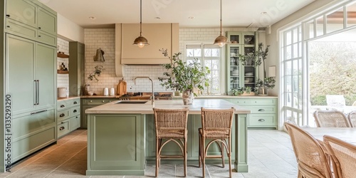 A beautifully designed kitchen with stylish cabinets and decorative elements