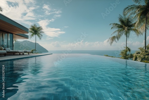Luxurious Infinity Pool Overlooking a Serene Ocean on a Sunny Day