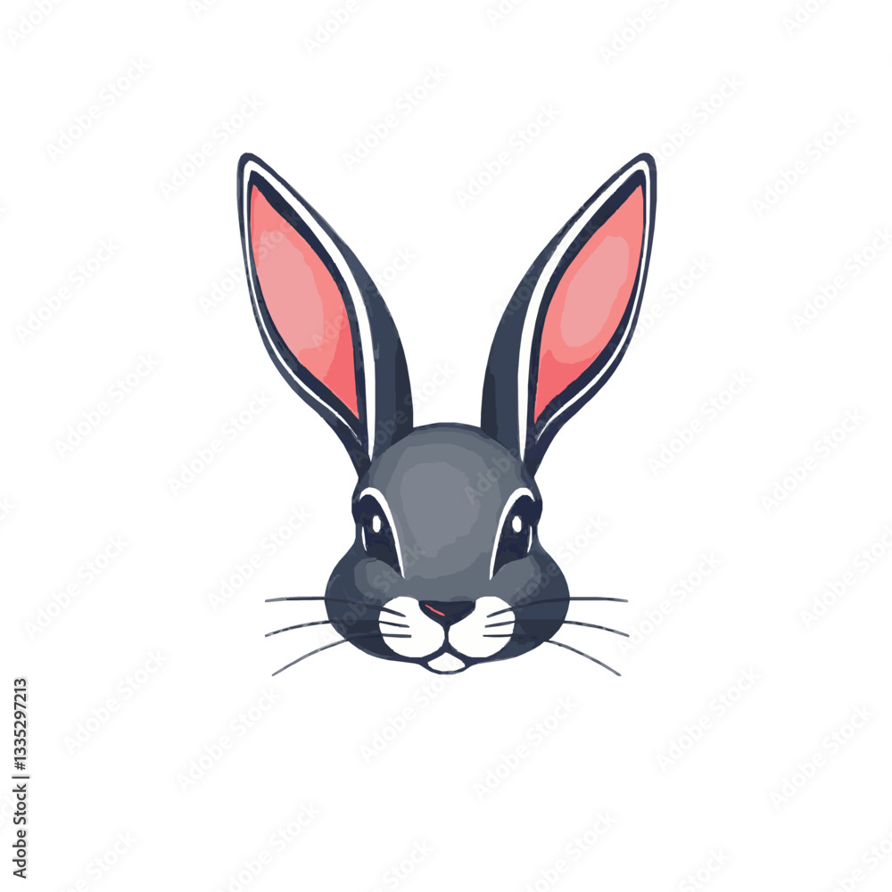 Fototapeta premium Cute 2D Rabbit Head Illustration 
