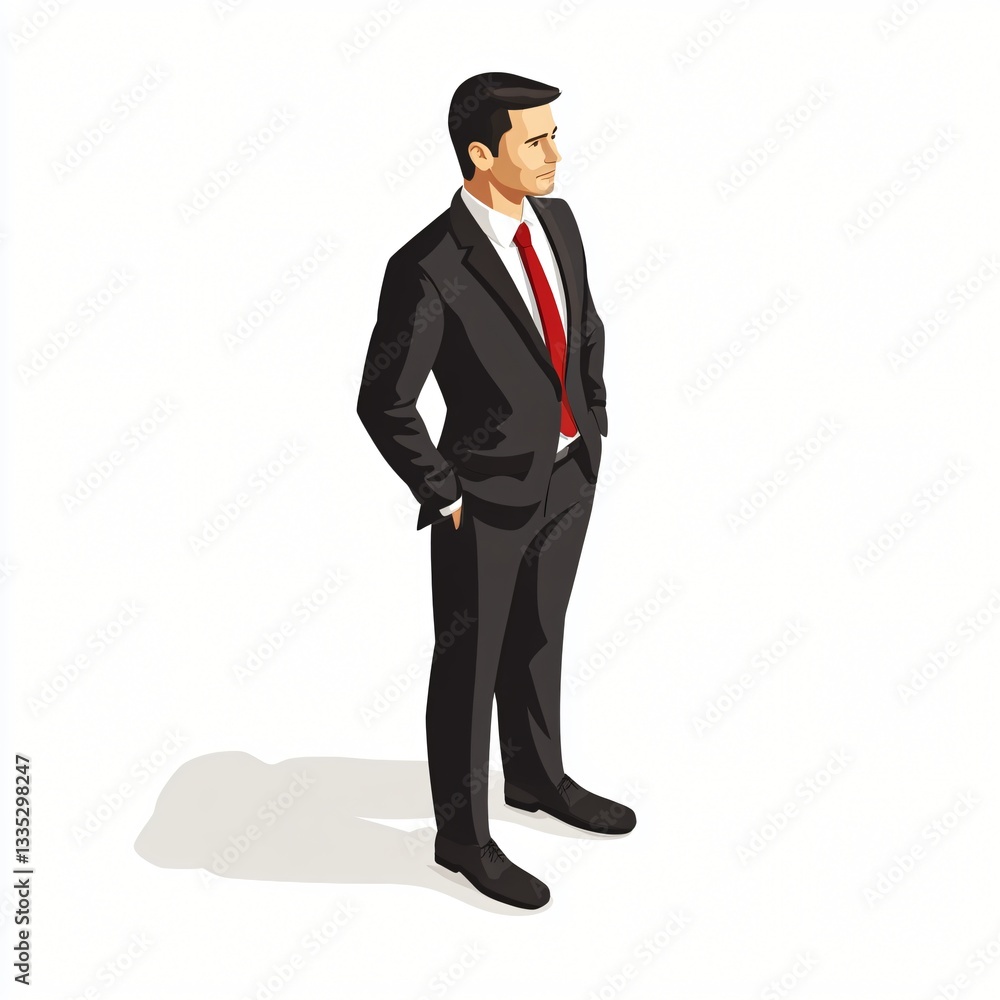 Isometric Business Man Icon with Suit and Tie Standing Isolated on White Background Isometric Business Man Icon with Suit and Tie Standing Isolated on White Background