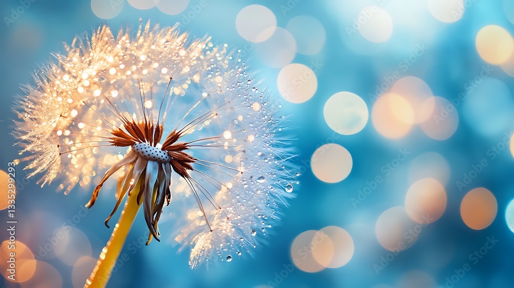 Obraz premium A closeup shot of a dandelion with water droplets