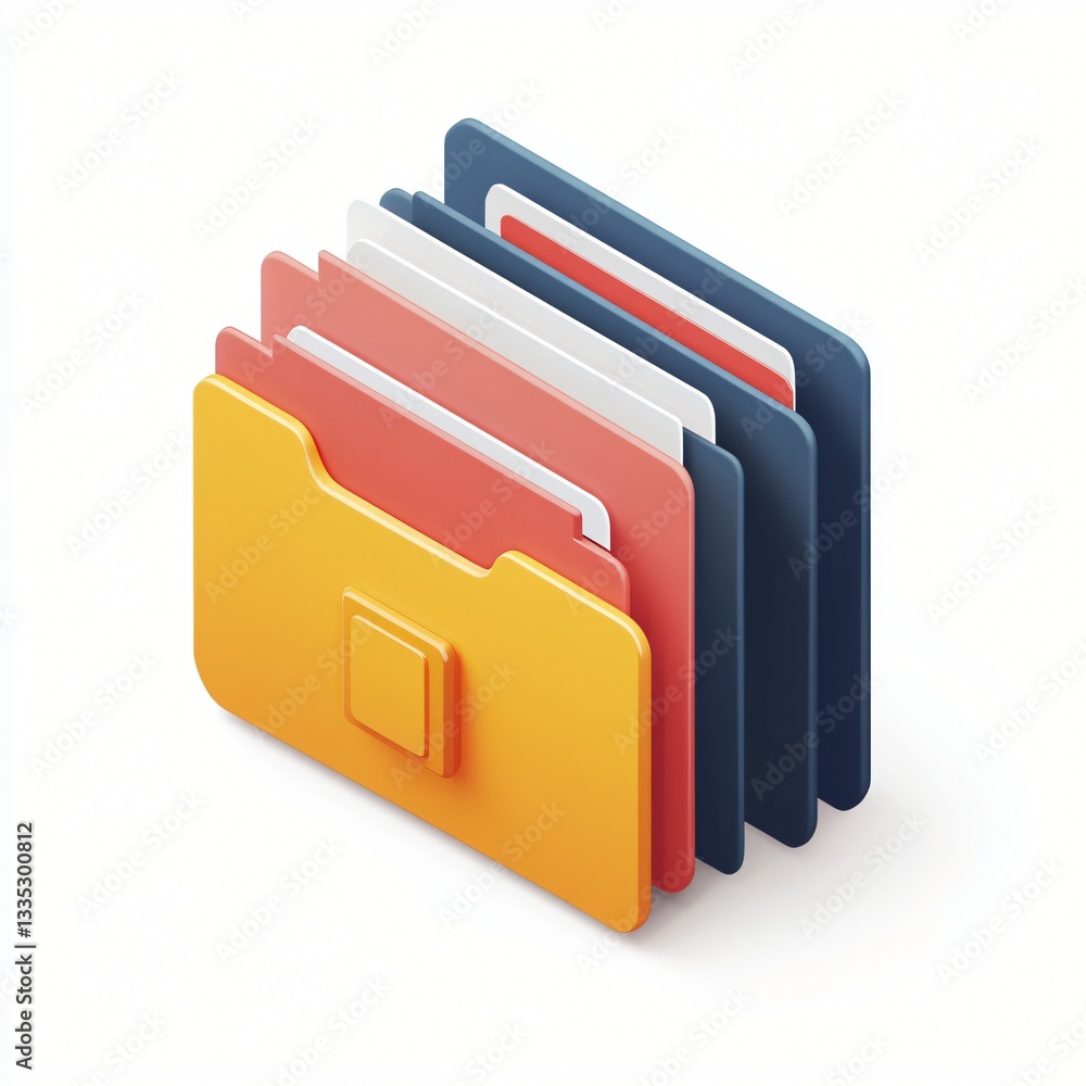 Isometric Flat Icon of Colorful Document Folder with Multiple Files and Papers Inside Isometric Flat Icon of Colorful Document Folder with Multiple Files and Papers Inside