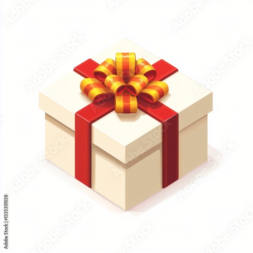 Isometric Flat Icon of a Gift Box with Colorful Ribbon on White Background