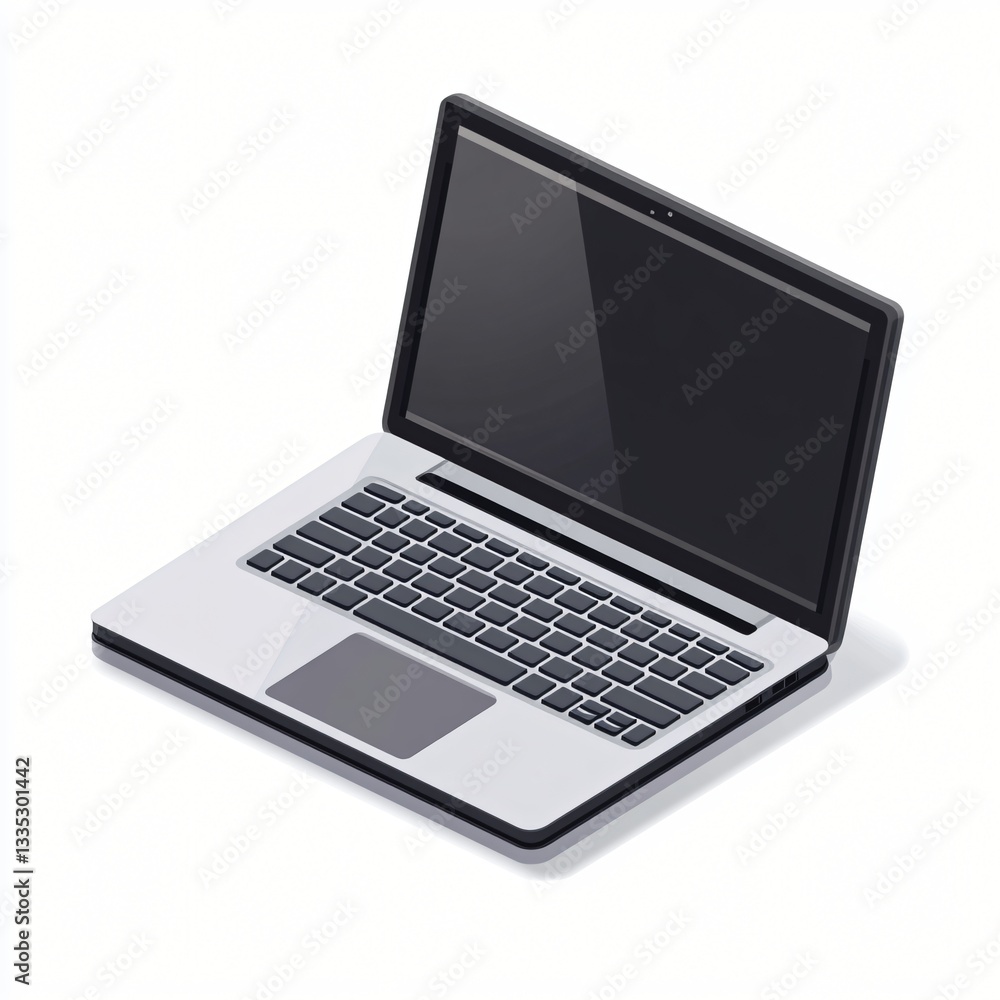 Isometric Illustration of Open Laptop Computer with Flat Design and Isolated Background Isometric Illustration of Open Laptop Computer with Flat Design and Isolated Background