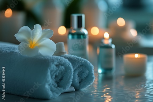 Relaxing Spa Atmosphere With Candles and Soft Towels Near a Tranquil Pool at ...