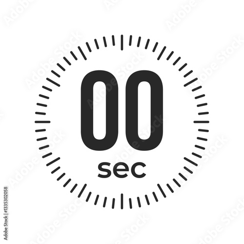 0 or zero, second Timer, clock, stopwatch isolated icons. Countdown timer symbol. Label cooking time. Minute timer, Time measure, Chronometer, Alarm, Kitchen timer, label, sticker, stamp.  Vector