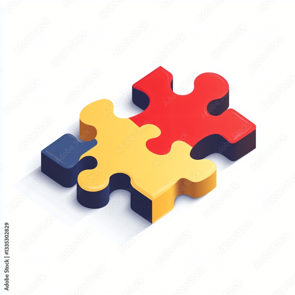 Isometric Flat Puzzle Piece Icon Isolated on White Background with Shadows and Bright Colors Isometric Flat Puzzle Piece Icon Isolated on White Background with Shadows and Bright Colors