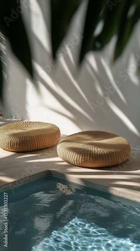 Relaxing Seating by the Pool Under Soft Sunlight in a Tranquil Space