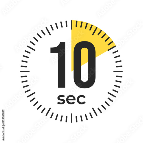 10 or ten second Timer, clock, stopwatch isolated icons. Countdown timer symbol. Label cooking time. Minute timer, Time measure, Chronometer, Alarm, Kitchen timer, label, sticker, stamp.  Vector