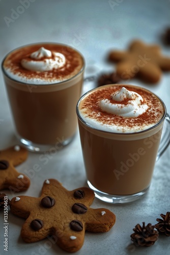 Warm Latte With Heart Design and Gingerbread Cookies for a Cozy Winter Afternoon