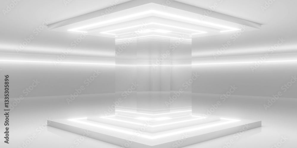 Futuristic Minimalist Interior with Reflective Structure Futuristic Minimalist Interior with Reflective Structure