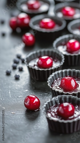 Delicious Cherry Desserts on a Dark Surface With Berries During a Festive Cel...