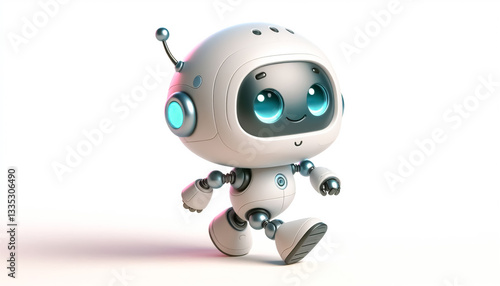 3D funny little robot cartoon illustration