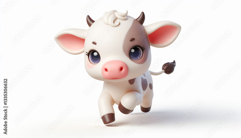 Fototapeta premium 3D funny baby cow cartoon illustration