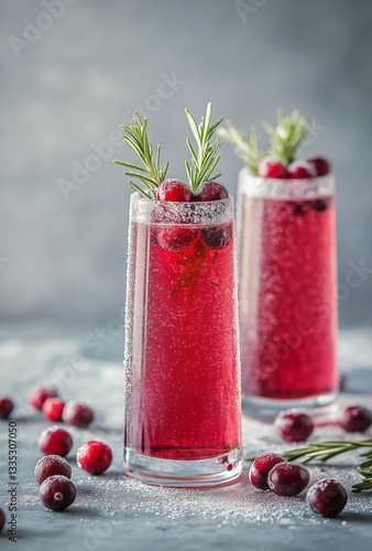 Refreshing Cranberry Cocktails With Ice and Garnishes on a Textured Background