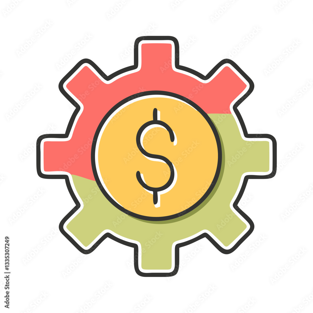 Dollar sign inside gear symbolizing financial mechanics, money concept Dollar sign inside gear symbolizing financial mechanics, money concept