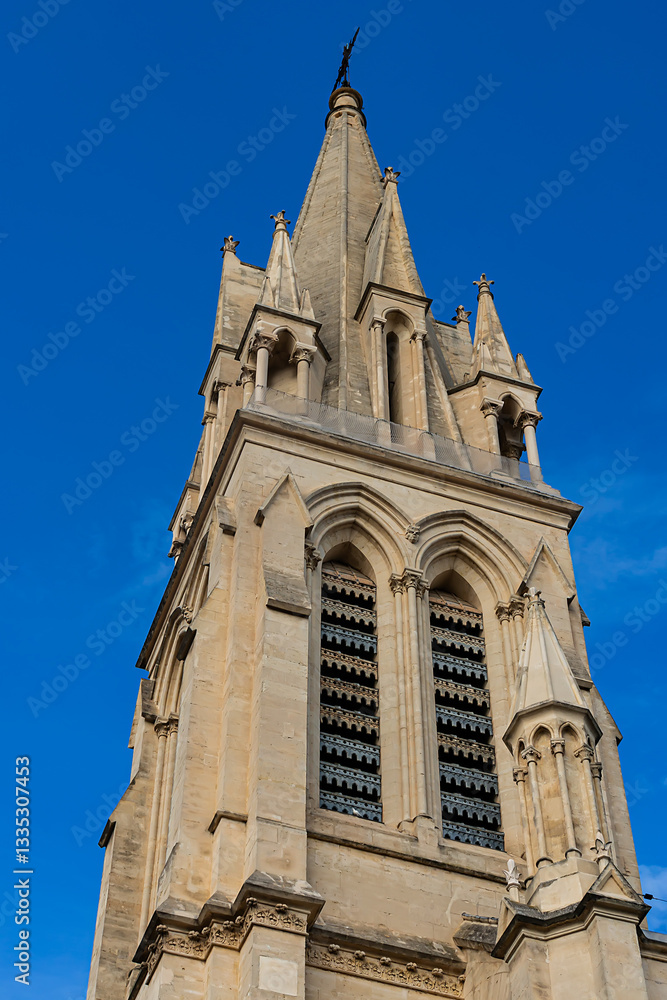 View of Church of Saint Anne in Montpellier - one of most eye-catching landmarks. Neo-Gothic-style church built in the 19C. Montpellier. France.