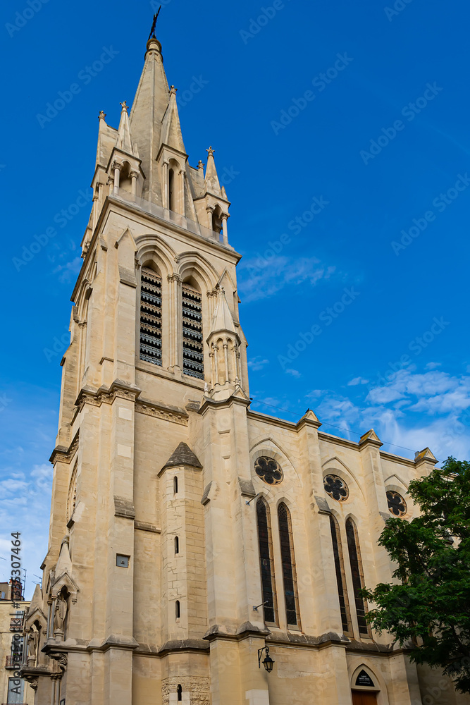 View of Church of Saint Anne in Montpellier - one of most eye-catching landmarks. Neo-Gothic-style church built in the 19C. Montpellier. France.