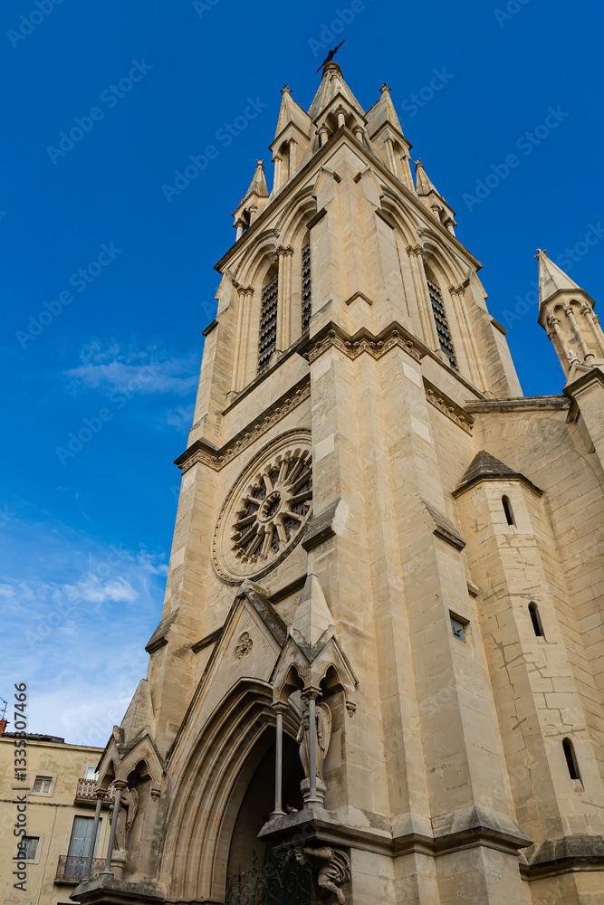 View of Church of Saint Anne in Montpellier - one of most eye-catching landmarks. Neo-Gothic-style church built in the 19C. Montpellier. France.