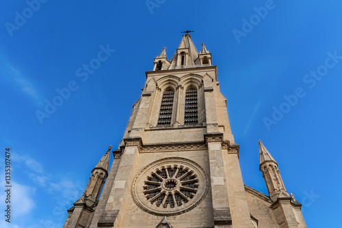View of Church of Saint Anne in Montpellier - one of most eye-catching landmarks. Neo-Gothic-style church built in the 19C. Montpellier. France.