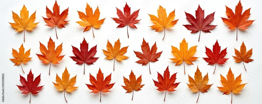 Isolated maple tree autumn leaves collection with varied colors. Different brown, red, orange shades on white background. Fall foliage cutout, closeup season tree leaf set. Isolated maple tree autumn leaves collection with varied colors. Different brown, red, orange shades on white background. Fall foliage cutout, closeup season tree leaf set.