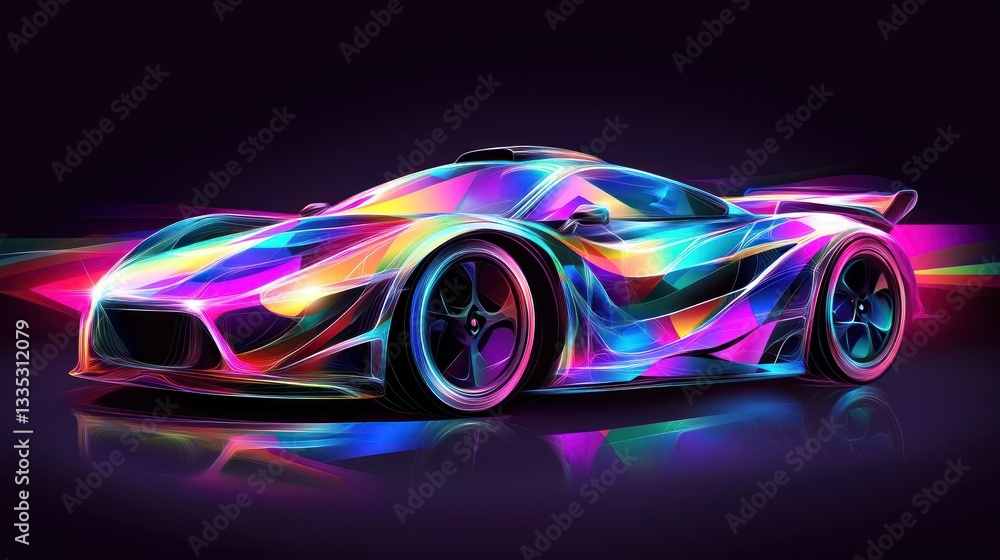 Naklejka premium Neon Dreamscape: A Futuristic Hypercar