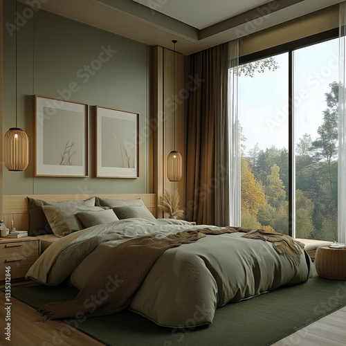 Cozy Bedroom With Large Windows and Natural Light in a Modern Home Setting