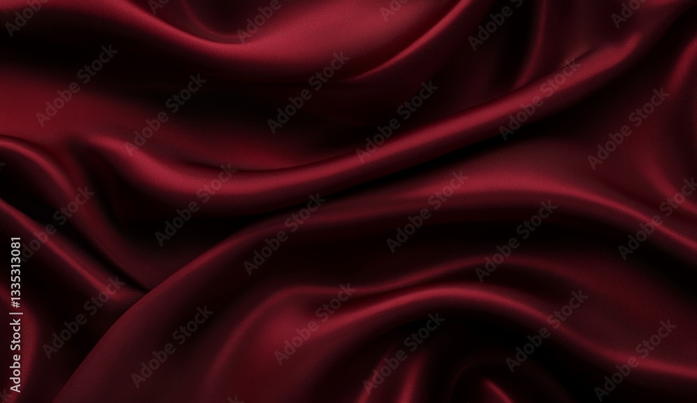 Deep burgundy silk fabric drapes in flowing folds.  A luxurious, smooth texture showcasing rich color and elegant draping