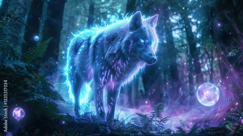Mystical Glowing Wolf in Enchanted Forest