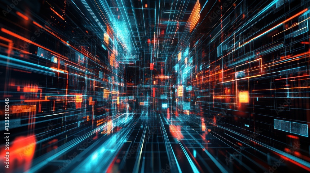 Obraz premium Abstract Digital Tunnel: A Visual Representation of Data Flow and Network Connectivity