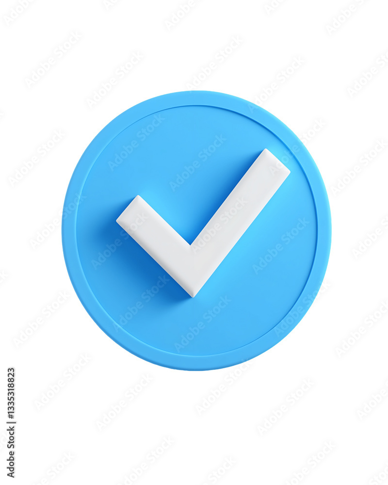 3D White Check Mark Icon on Blue Circular, PNG 3D White Check Mark Icon on Blue Circular, PNG
