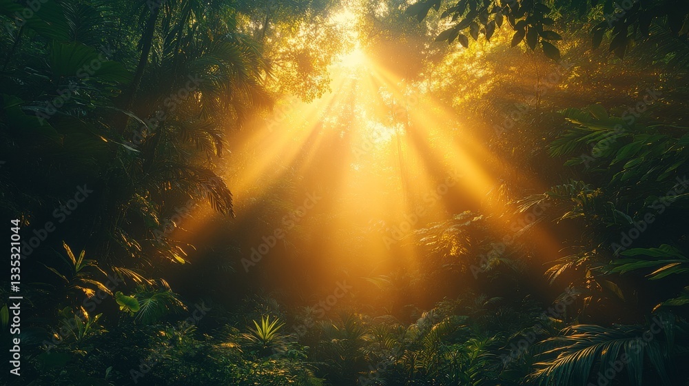Obraz premium Breathtaking Jungle Canopy with Sunlight Filtering Through Trees