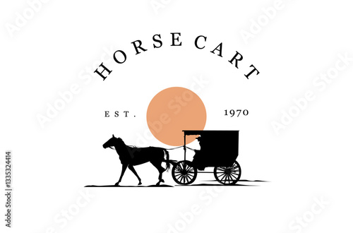 Silhouette of Cowboy Cart Covered Wagon Western at night Logo design inspiration