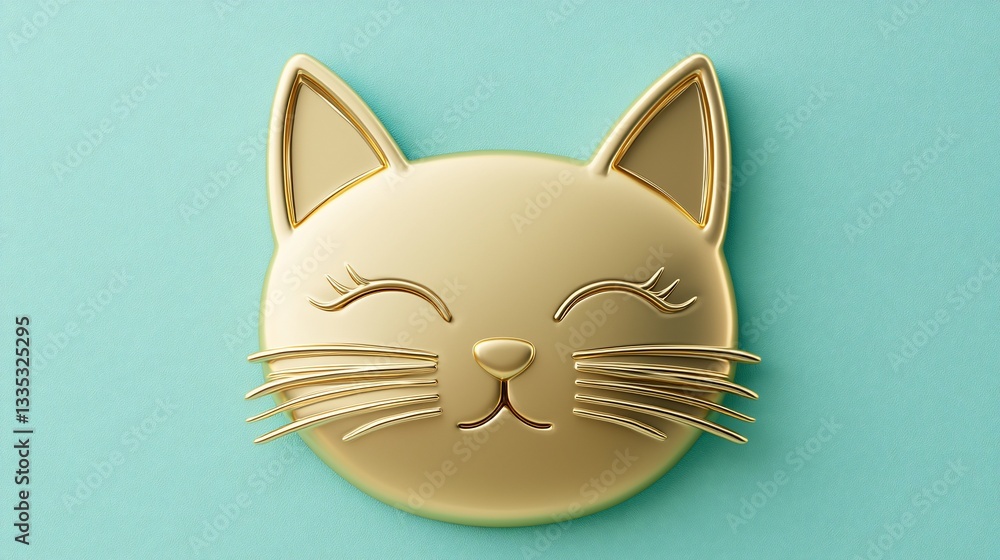 Fototapeta premium Golden Cat Face on Teal Background
