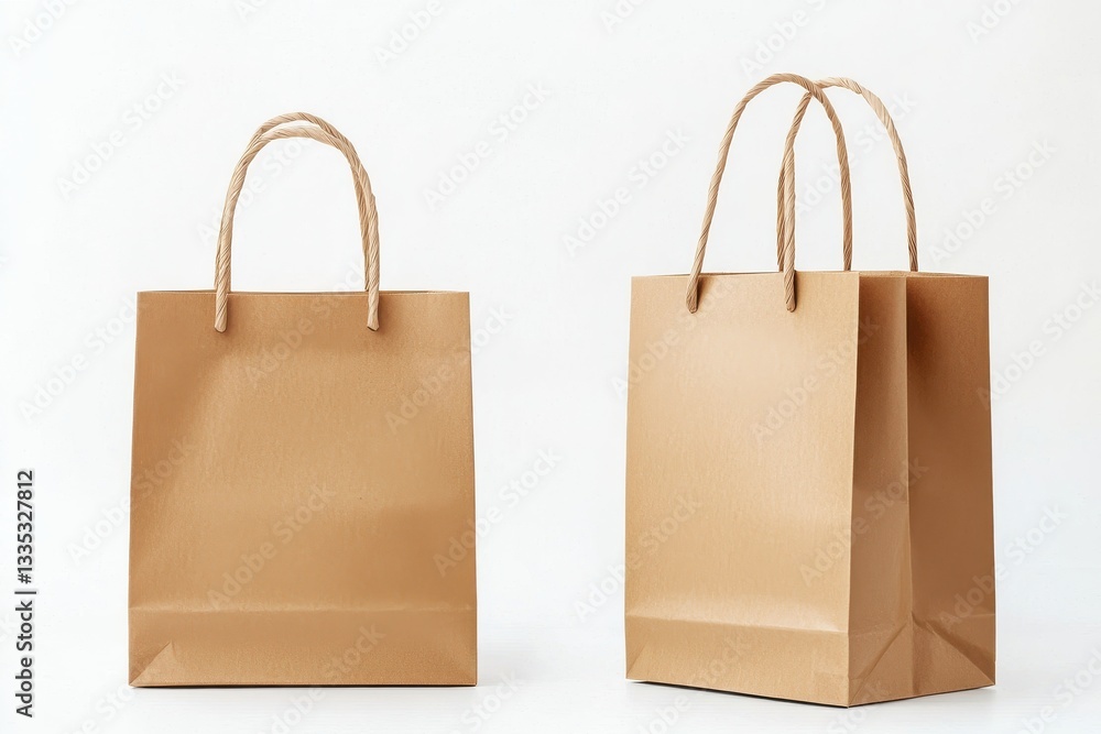 Brown kraft paper shopping bag with handles, front and back views Brown kraft paper shopping bag with handles, front and back views
