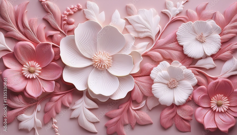 elegant pink and white floral bas relief wall art elegant pink and white floral bas relief wall art