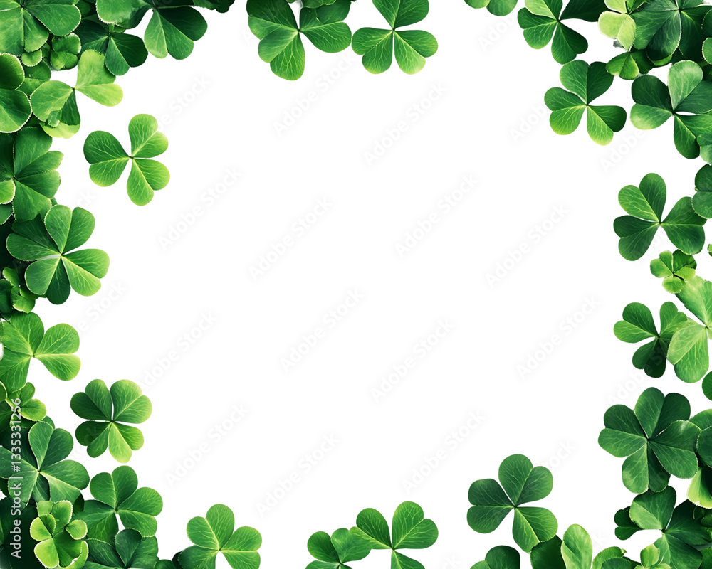 Frame of Green Clover Leaves on Transparent Background, PNG Frame of Green Clover Leaves on Transparent Background, PNG