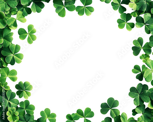 Frame of Green Clover Leaves on Transparent Background, PNG