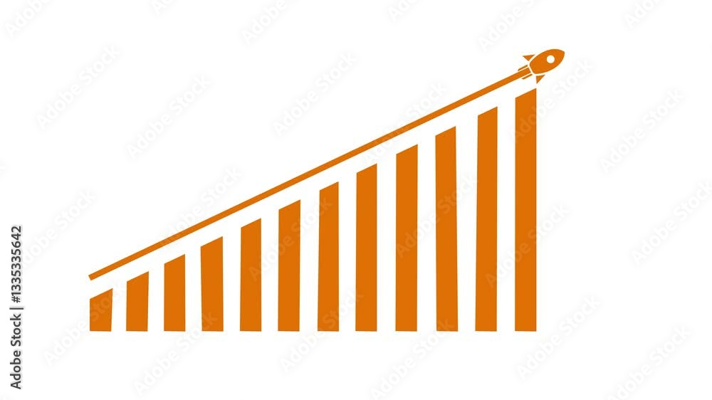 Rocket Ascending Bar Chart Animation on white background, A bar chart ...