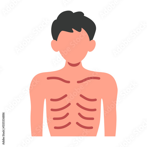 Malnutrition illustration. Thin body. Visible ribcage. Vector illustration.